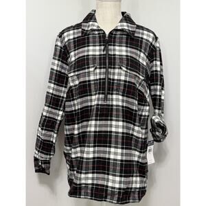 NEW Chaps Women's Black Red White Plaid Festive Holiday Pullover Zip Shirt 1X